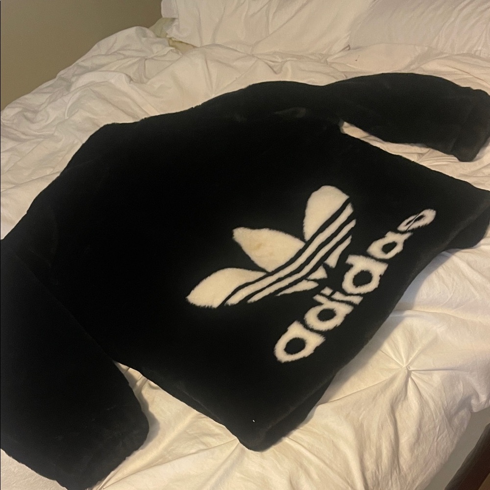 Adidas Black and White Faux Fur Beanie